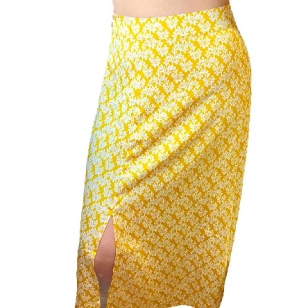 Loft botanical print satin midi skirt with slit 12
